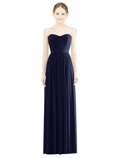 Acheter Bleu marine foncé Trapèze Sans bretelle Mousseline Longue Formelles Robes demoiselle d'honneur / Robes de soirée