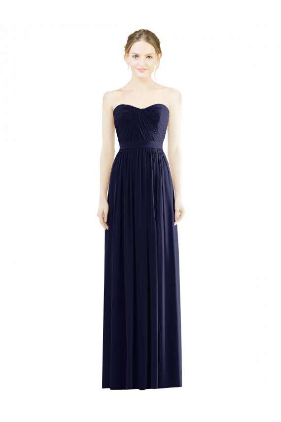 Acheter Bleu marine foncé Trapèze Sans bretelle Mousseline Longue Formelles Robes demoiselle d'honneur / Robes de soirée