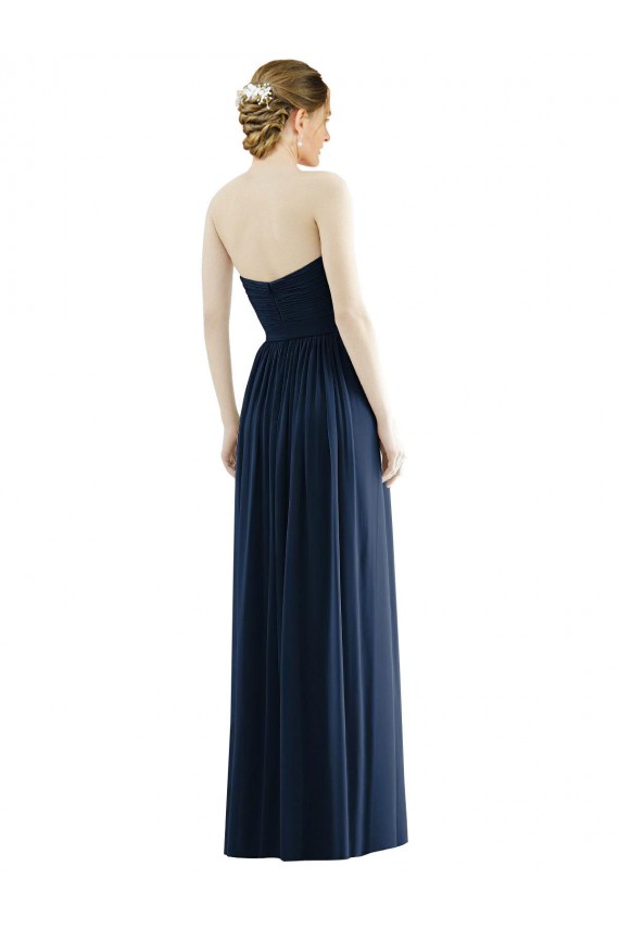 Acheter Bleu marine foncé Trapèze Sans bretelle Mousseline Longue Formelles Robes demoiselle d'honneur / Robes de soirée