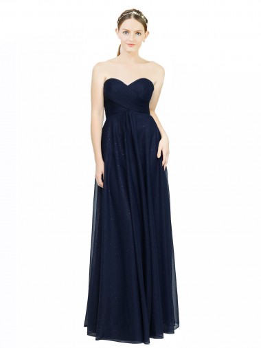 Acheter Bleu marine foncé Trapèze Sans bretelle Mousseline Longue Robes demoiselle d'honneur