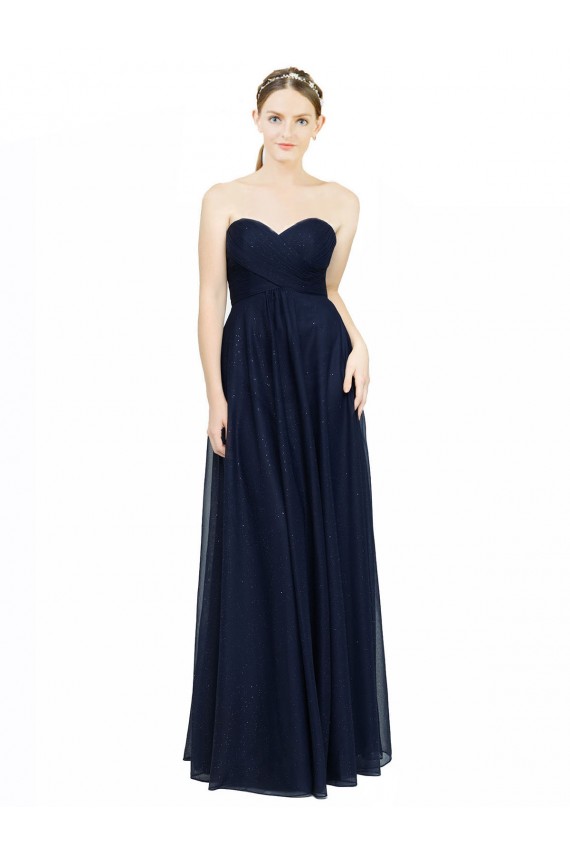 Acheter Bleu marine foncé Trapèze Sans bretelle Mousseline Longue Robes demoiselle d'honneur