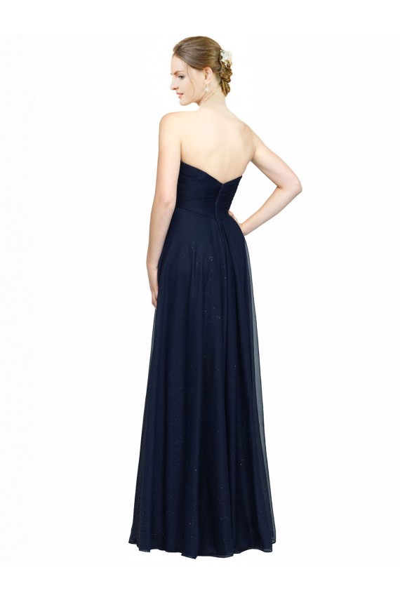 Acheter Bleu marine foncé Trapèze Sans bretelle Mousseline Longue Robes demoiselle d'honneur
