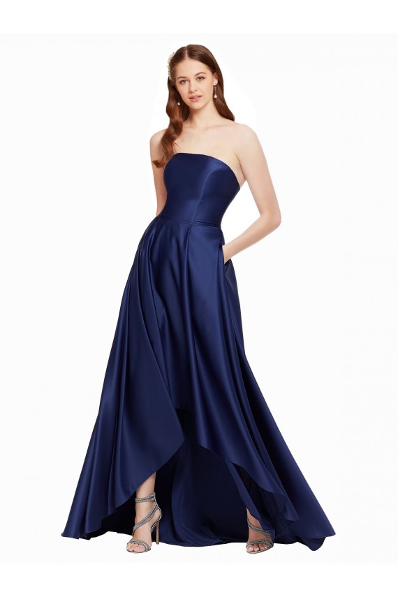 Acheter Bleu marine foncé Trapèze Sans bretelle Satiné Longue Asymétrique Formelles Robes demoiselle d'honneur / Robes de soirée / Robes de bal