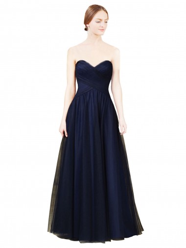 Acheter Bleu marine foncé Trapèze Sans bretelle Tulle Longue Robes demoiselle d'honneur