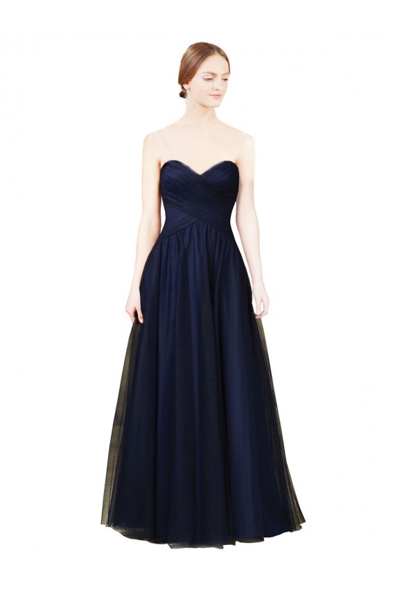 Acheter Bleu marine foncé Trapèze Sans bretelle Tulle Longue Robes demoiselle d'honneur
