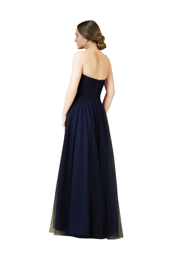Acheter Bleu marine foncé Trapèze Sans bretelle Tulle Longue Robes demoiselle d'honneur