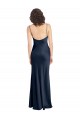 Acheter Bleu marine foncé Trapèze Satiné Stretch Longue Formelles Robes demoiselle d'honneur / Robes de soirée / Robes de bal