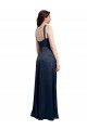 Acheter Bleu marine foncé Trapèze Satiné Stretch Longue Formelles Robes demoiselle d'honneur / Robes de soirée / Robes de bal
