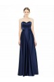 Acheter Bleu marine foncé Trapèze Satiné Stretch Longue Formelles Robes demoiselle d'honneur / Robes de soirée