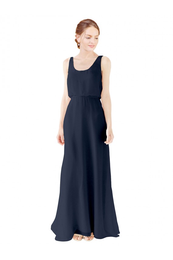 Acheter Bleu marine foncé Trapèze Scoop Mousseline Longue Robes demoiselle d'honneur