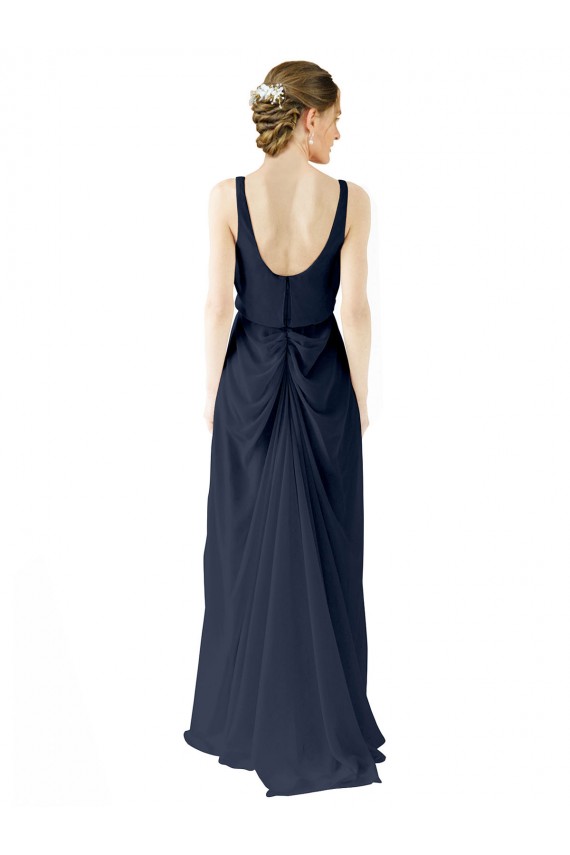 Acheter Bleu marine foncé Trapèze Scoop Mousseline Longue Robes demoiselle d'honneur