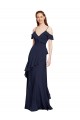 Acheter Bleu marine foncé Trapèze Épaule Dénudée Bretelles spaghetti Mousseline Longue Robes demoiselle d'honneur