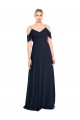 Acheter Bleu marine foncé Trapèze Épaule Dénudée Bretelles spaghetti Mousseline Longue Robes demoiselle d'honneur