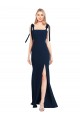 Acheter Bleu marine foncé Trompette Bretelles spaghetti Crêpe Stretch Longue Robes demoiselle d'honneur / Robes de bal