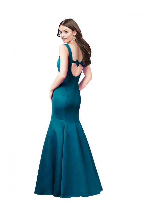 Acheter Bleu paon Sirène Bateau Satiné Longue Robes demoiselle d'honneur / Robes de bal