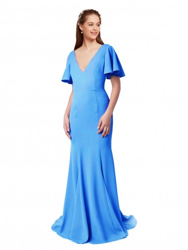 Acheter Bleu paon Sirène Col V Balayage train Crêpe Stretch Longue Robes demoiselle d'honneur / Robes de bal