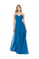 Acheter Bleu paon Trapèze Bretelles spaghetti Mousseline Longue Robes demoiselle d'honneur