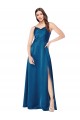 Acheter Bleu paon Trapèze Bretelles spaghetti Satiné Soyeux Longue Formelles Robes demoiselle d'honneur / Robes de soirée / Robes de bal