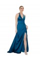 Acheter Bleu paon Trapèze Licou Satiné Soyeux Longue Formelles Robes demoiselle d'honneur / Robes de soirée / Robes de bal