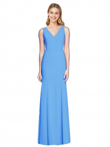 Acheter Bleu paon Trompette Col V Crêpe Stretch Longue Robes demoiselle d'honneur / Robes de bal