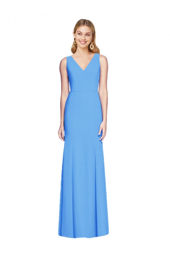 Acheter Bleu paon Trompette Col V Crêpe Stretch Longue Robes demoiselle d'honneur / Robes de bal