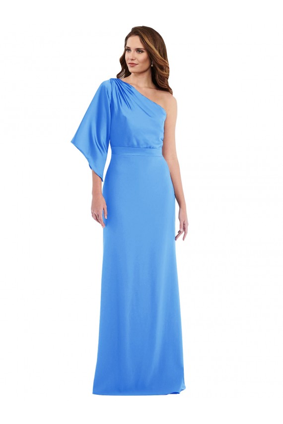Acheter Bleu paon Trompette Crêpe Stretch Longue Robes demoiselle d'honneur / Robes de bal