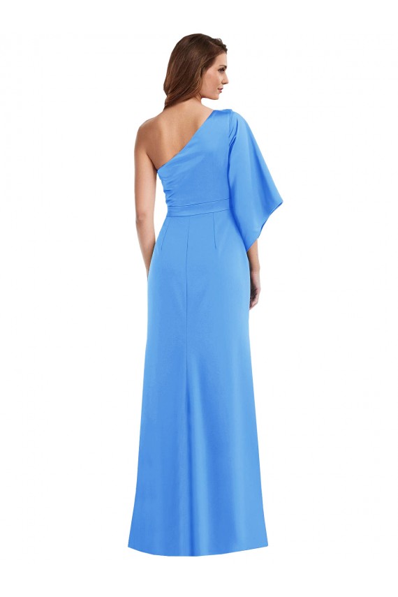 Acheter Bleu paon Trompette Crêpe Stretch Longue Robes demoiselle d'honneur / Robes de bal