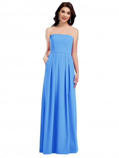 Acheter Bleu paon Trompette Sans bretelle Crêpe Stretch Longue Robes demoiselle d'honneur / Robes de bal