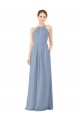 Acheter Bleu poussiéreux Fourreau Licou Col Haut Mousseline Longue Robes demoiselle d'honneur