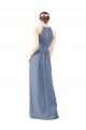 Acheter Bleu poussiéreux Fourreau Licou Col Haut Mousseline Longue Robes demoiselle d'honneur