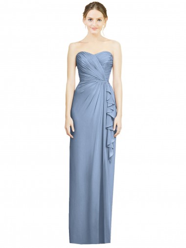 Acheter Bleu poussiéreux Fourreau Sans bretelle Mousseline Longue Robes demoiselle d'honneur