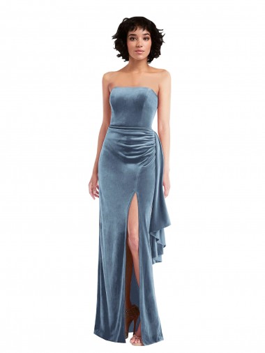 Acheter Bleu poussiéreux Fourreau Sans bretelle Velours Stretch Longue Formelles Robes demoiselle d'honneur / Robes de soirée / Robes de bal