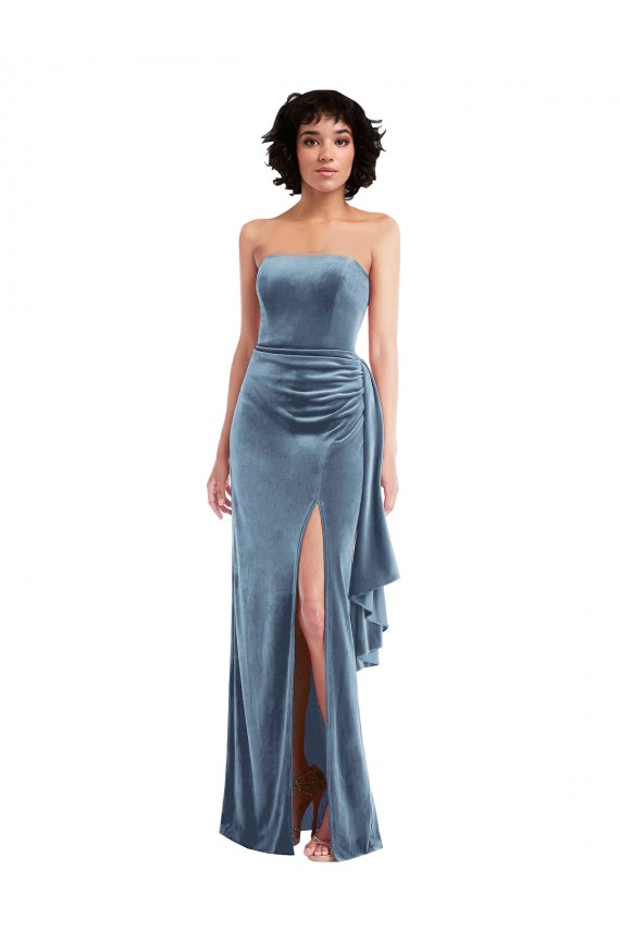 Acheter Bleu poussiéreux Fourreau Sans bretelle Velours Stretch Longue Formelles Robes demoiselle d'honneur / Robes de soirée / Robes de bal