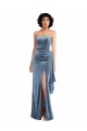 Acheter Bleu poussiéreux Fourreau Sans bretelle Velours Stretch Longue Formelles Robes demoiselle d'honneur / Robes de soirée / Robes de bal