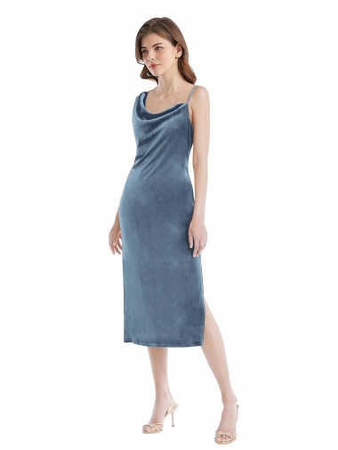 Acheter Bleu poussiéreux Fourreau Velours Stretch Longue Robes demoiselle d'honneur / Robes de bal
