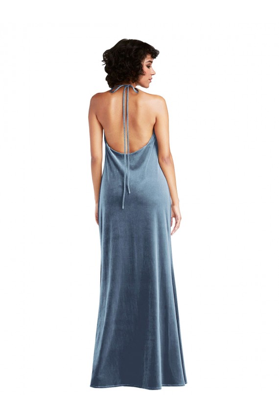 Acheter Bleu poussiéreux Fourreau Velours Stretch Longue Robes demoiselle d'honneur / Robes de bal
