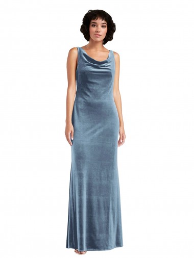 Acheter Bleu poussiéreux Fourreau Velours Stretch Longue Robes demoiselle d'honneur / Robes de bal