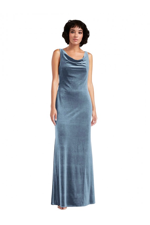 Acheter Bleu poussiéreux Fourreau Velours Stretch Longue Robes demoiselle d'honneur / Robes de bal