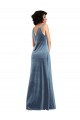 Acheter Bleu poussiéreux Fourreau Velours Stretch Longue Robes demoiselle d'honneur / Robes de bal