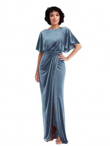 Acheter Bleu poussiéreux Fourreau Velours Stretch Longue Robes demoiselle d'honneur / Robes de bal