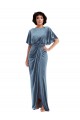 Acheter Bleu poussiéreux Fourreau Velours Stretch Longue Robes demoiselle d'honneur / Robes de bal
