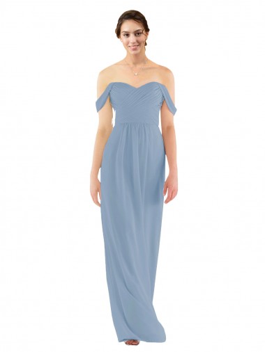 Acheter Bleu poussiéreux Fourreau Épaule Dénudée Mousseline Longue Robes demoiselle d'honneur