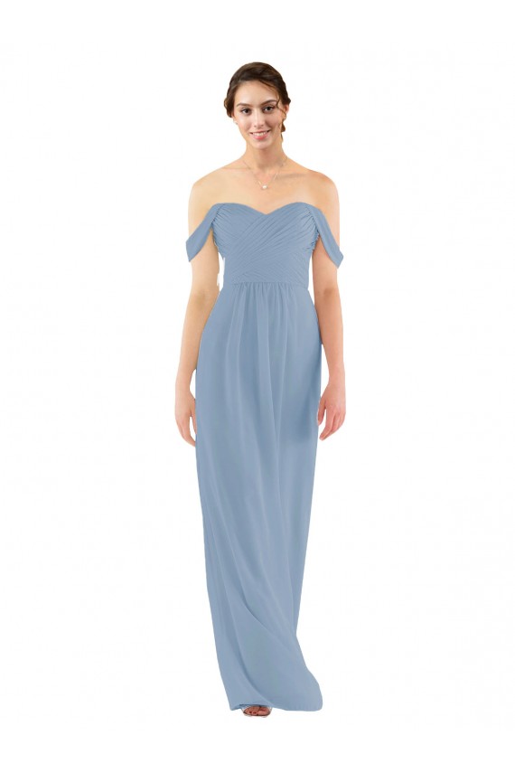 Acheter Bleu poussiéreux Fourreau Épaule Dénudée Mousseline Longue Robes demoiselle d'honneur