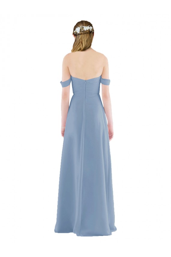 Acheter Bleu poussiéreux Fourreau Épaule Dénudée Mousseline Longue Robes demoiselle d'honneur