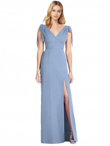 Acheter Bleu poussiéreux Sirène Col V Mousseline Longue Robes demoiselle d'honneur