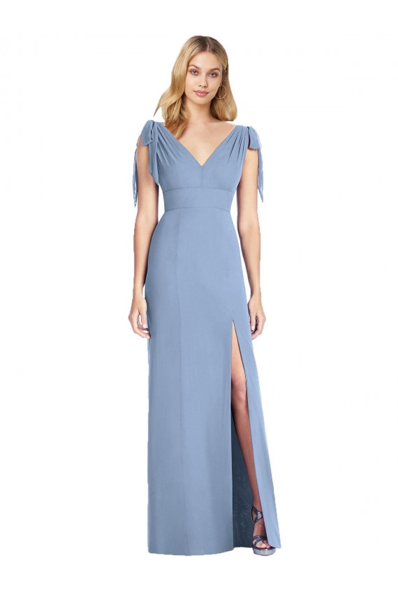Acheter Bleu poussiéreux Sirène Col V Mousseline Longue Robes demoiselle d'honneur