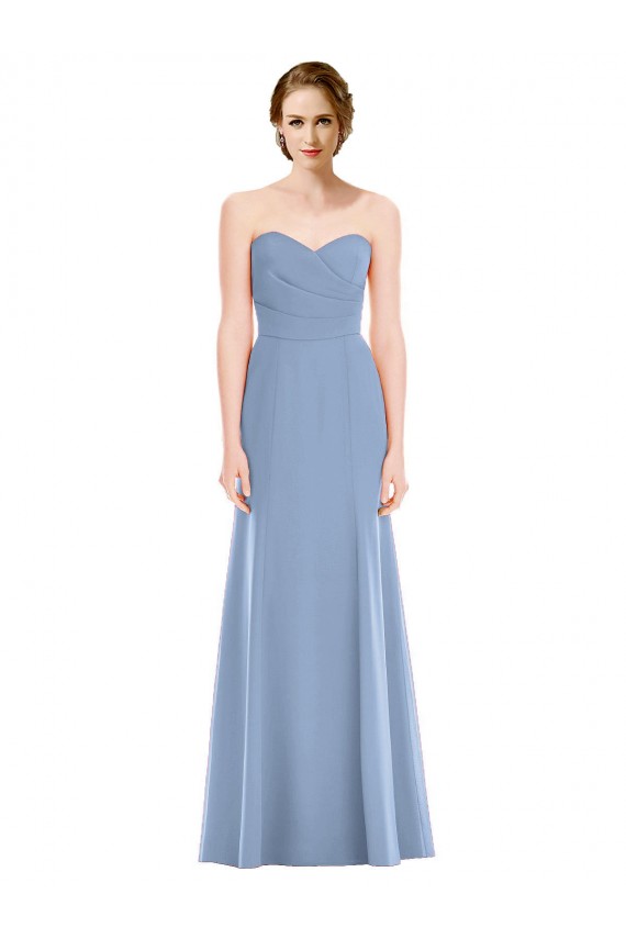 Acheter Bleu poussiéreux Sirène Sans bretelle Mousseline Longue Robes demoiselle d'honneur