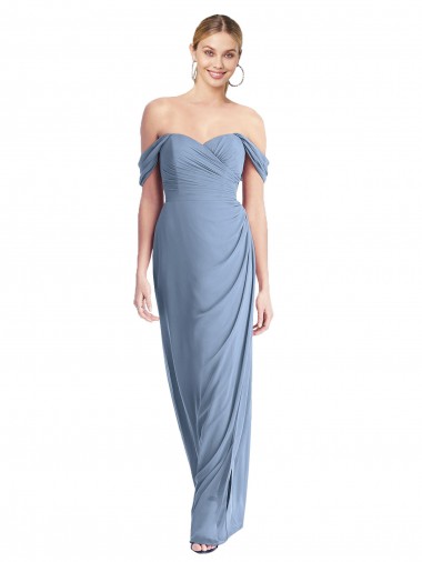 Acheter Bleu poussiéreux Sirène Épaule Dénudée Mousseline Longue Robes demoiselle d'honneur