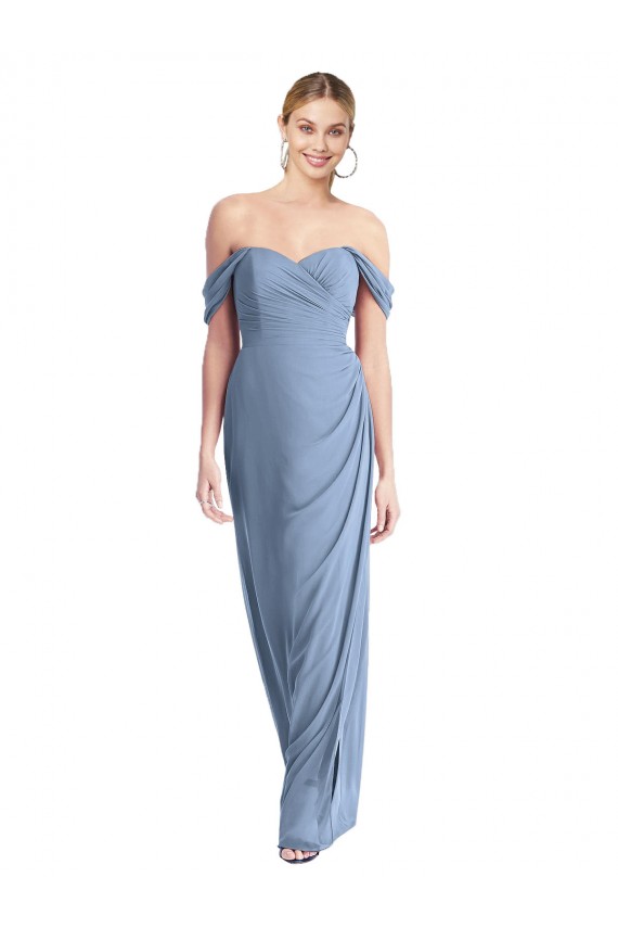 Acheter Bleu poussiéreux Sirène Épaule Dénudée Mousseline Longue Robes demoiselle d'honneur