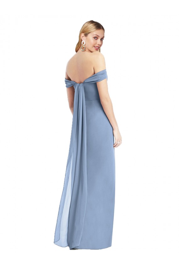 Acheter Bleu poussiéreux Sirène Épaule Dénudée Mousseline Longue Robes demoiselle d'honneur